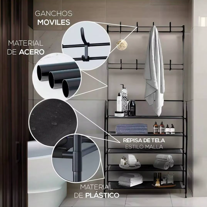 Organizador Multifuncional 3 en 1: Perchero, Zapatero y Estante