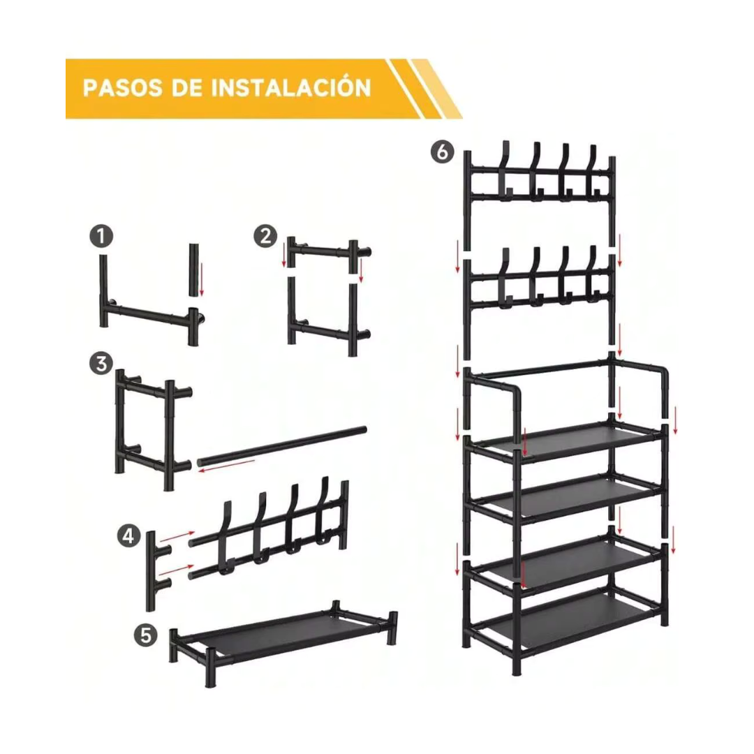 Organizador Multifuncional 3 en 1: Perchero, Zapatero y Estante