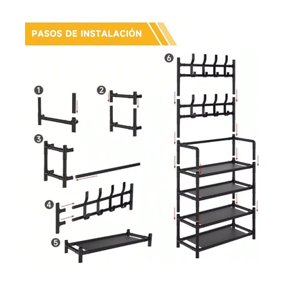 Organizador Multifuncional 3 en 1: Perchero, Zapatero y Estante