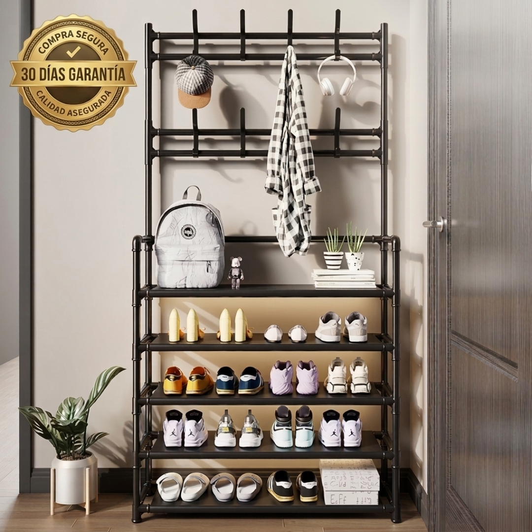 Organizador Multifuncional 3 en 1: Perchero, Zapatero y Estante