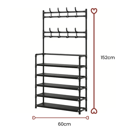 Organizador Multifuncional 3 en 1: Perchero, Zapatero y Estante